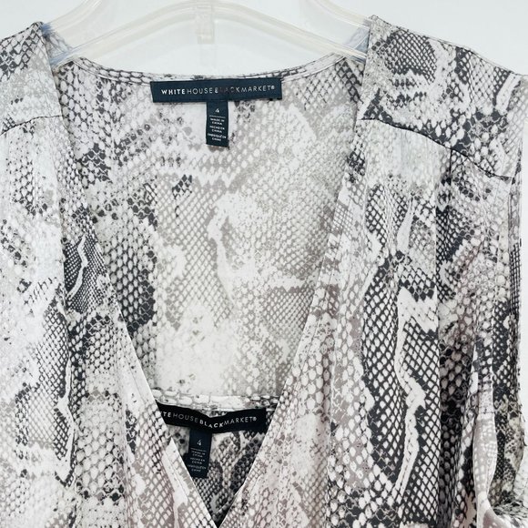 White House Black Market Women's Dress 4 Wrap Midi Snake Gray Sleeveless Hi Low - Picture 11 of 15